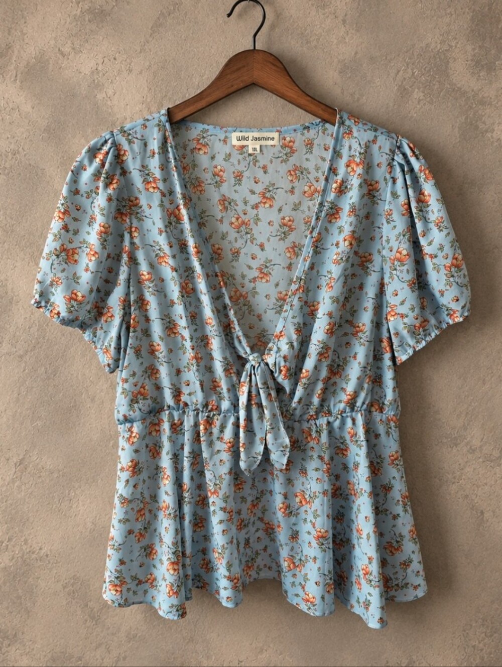 Jasmine Dusty Blue Floral Tie-Front Peplum Blouse
